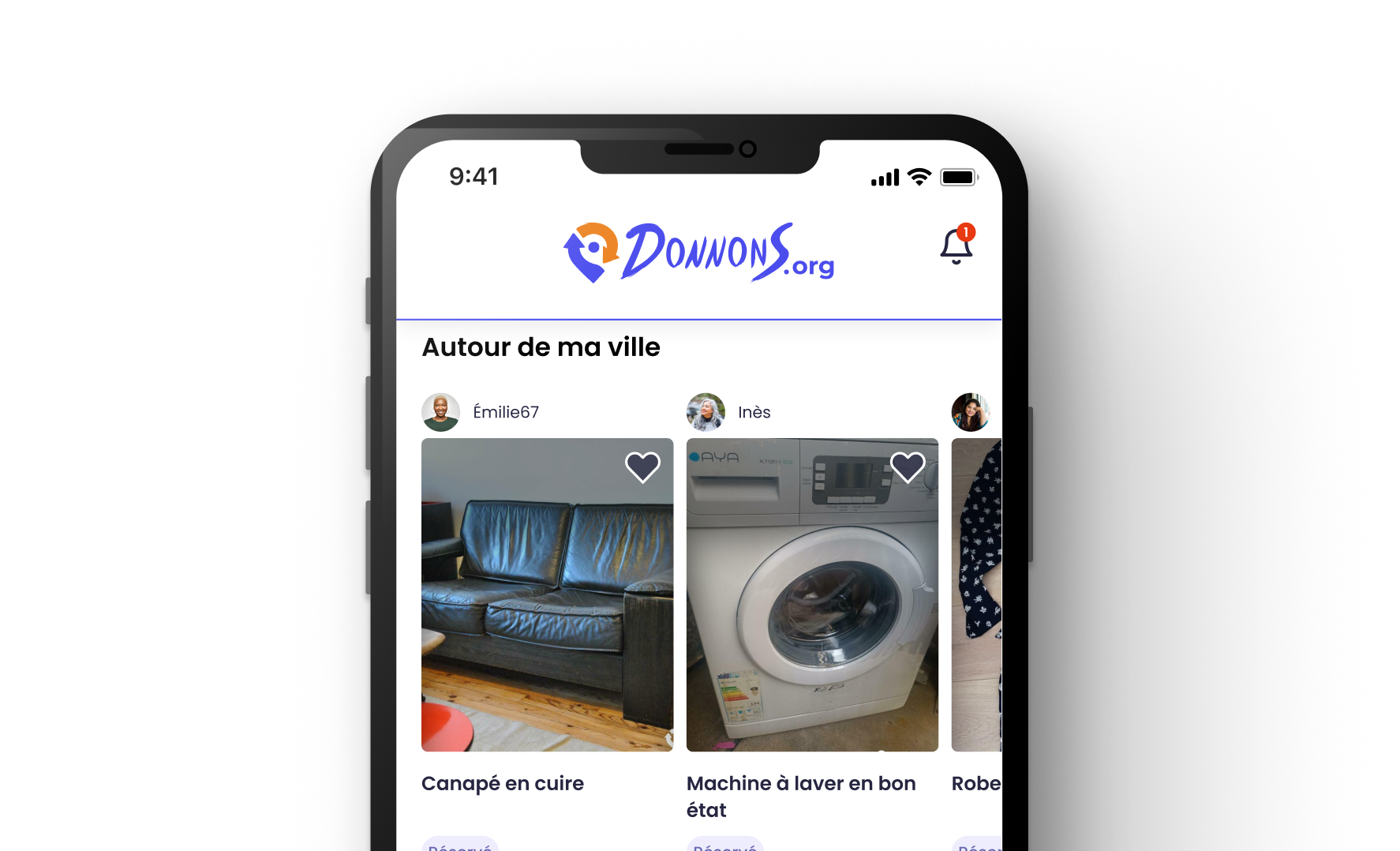 Capture d'écran de l'application Donnons